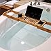 WELLAND Bathtub Caddy Bamboo Bath Tray with Adjustable Extending Sides, Bath and Bed Tray, Cellphone Tray, Book Reading Rack, Cup, Wine Glass Holder and Tablet Holder (Natural Bamboo Color)
