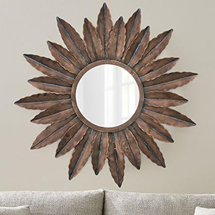 Collectible India Metal Handmade Mirror Wall Mounted 3D Art Sculpture Decor Hanging Attached Wall Hanger(Size: 30 x 30 Inches)