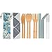 UPTRUST 2 Set Bamboo Cutlery Set Bamboo travel Utensils reusable bamboo utensils with case, 7.8 Inches Bamboo Knife, Fork, Spoon, 3 colors Metal Straw Portable Travel Set (Rainbow Straw)