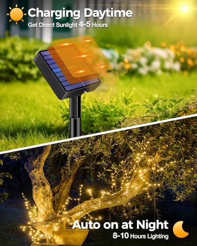 bitjam Pack of 2 Outdoor Solar String Lights, 5+2M 50 LED 8 Mode IP65 Waterproof Solar String Lights Outdoor with Memorization for Fence, Garden, Balcony, Decoration, Warm White