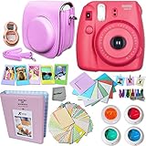 FujiFilm Instax Mini 8 Camera RASPBERRY + Accessories KIT for Fujifilm Instax Mini 8 Camera includes: Custom Mini 8 Case w/ Strap + Assorted Frames + Photo Album + Color Filters + Selfie Mirror +MORE
