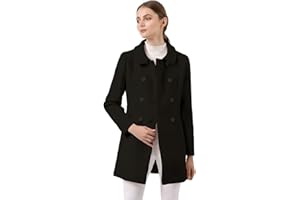 Allegra K Women's Peter Pan Collar Double Breasted Winter Long Trench Pea Coat