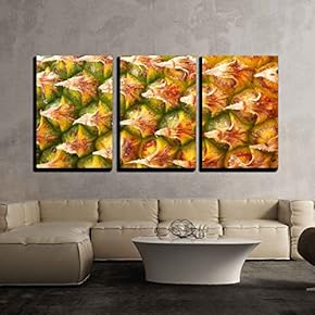 3 Piece Canvas Wall Art - Ripe Pineapple Fruit Texture. for Food and Beverage, Healthcare - Modern Home Art Stretched and Framed Ready to Hang - 16"x24"x3 Panels
