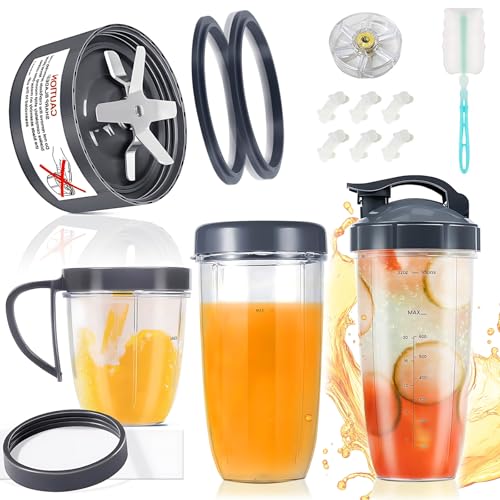 17 Piezas Repuesto para Nutribullet, con Aspas Nutribullet Original, 32oz 24oz 18oz Vaso Nutribullet Original y Junta de Goma, Tapón Sellador, Compatibles con Licuadora Nutribullet Original 600W/900W