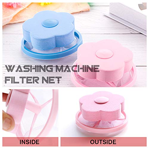 UNAOIWN Reusable Washing Machine Filter net lint Trap with Laundry Ball Pet Fur Remover Hair Catcher Fabric Softener Pouch Flower Floating lint mesh （6 Pack) - Thumbnail 3