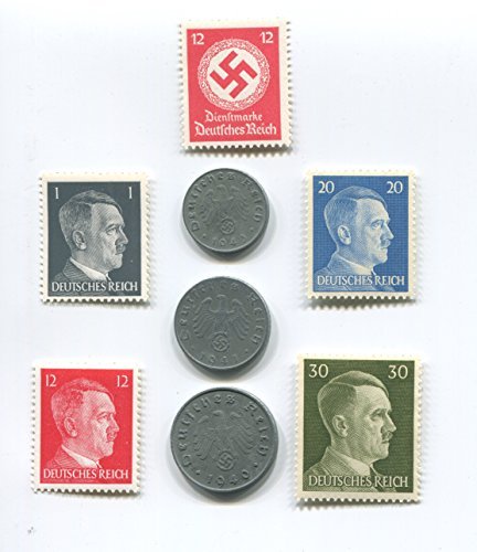 Super Premium Nazi World War Two WW2 German Coin Swastika Coins and Hitler Stamp Set / Collection