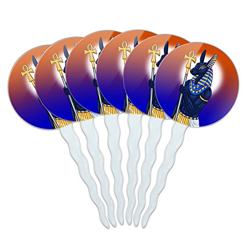 Set of 6 Cupcake Picks Toppers Decoration Fantasy Creatures Dragon - Anubis Egyptian God Mythological