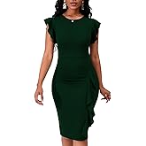 PerZeal Women's 2026 Flutter Sleeve Bodycon Midi Dress Sexy Crew Neck Knit Ruffle Wear to Work Cocktail Party Pencil Dresses