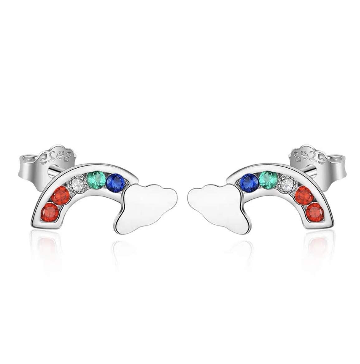 Iszie 925 Sterling Silver Rainbow With Colorful Cubic Zirconia Stud Women's Earrings Jewellery Gift for Girls Women