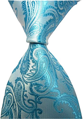 Mens Jade Blue Paisley Jacquard Woven Tie Necktie