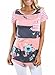 Alvaq Women Summer Casual Short Sleeve Floral Striped Tshirt Work Blouses Tunic Tops ,Pink(US12-14)Large