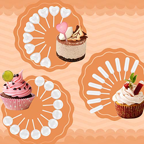 Cupcake Pipettes Plastic Pipettes,Jeteven 300Pcs 4ml Heart/Round/Rectangular Squeeze Transfer Pipettes for Chocolate Cupcakes Strawberries Injector