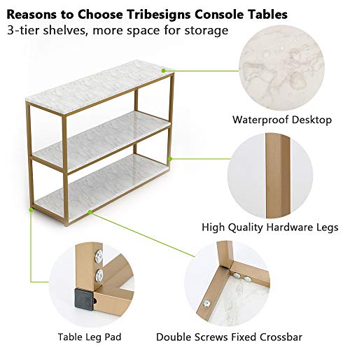 Tribesigns 3-Tier Console Table, Sofa Entry Table with Gold Metal Frame for Home, Creamy White