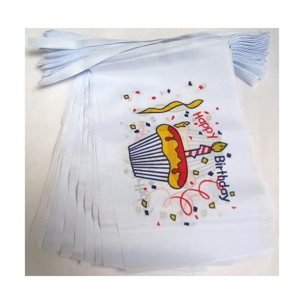 AZ FLAG Happy Birthday Cake Bunting Flag, 20 Ft Garland 20 Small Birthday's party Flags 8'' x 6'', 100% Polyester String Pennant, 6 meters
