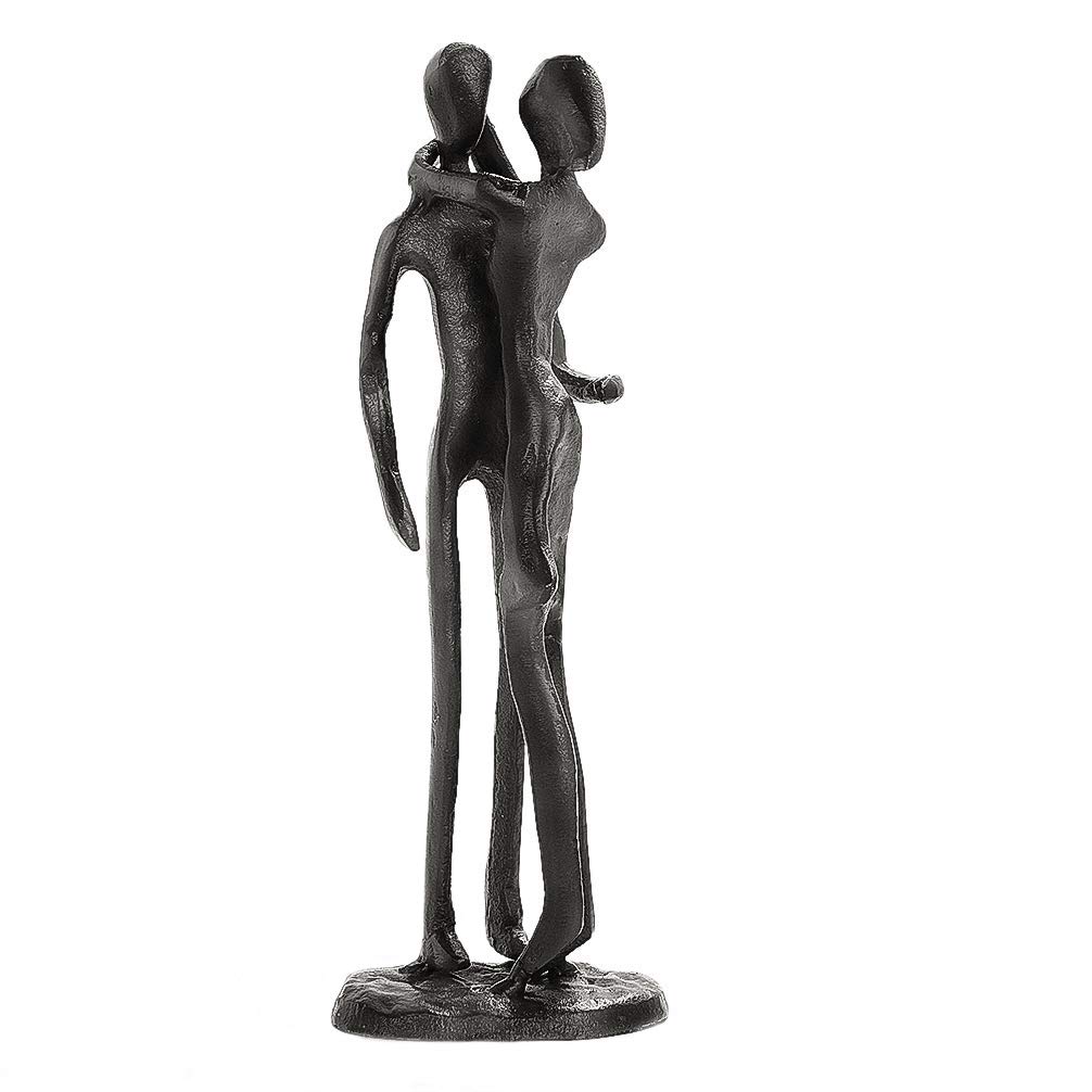 Aoneky Cast Iron Couple Sculpture, 6th of Love Wedding Anniversary Love Statue with Soft Padded Bottom, Romantic Ornament for Shlef Table Decor (Arm Neck Hug Kiss)