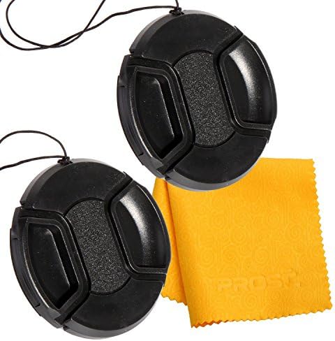 PROST 2 Pcs Center Pinch Lens Cap and Cap Keeper Leash Bundle with Microfiber Cleaning Cloth for Canon Nikon Sony DSLR Camera (77mm)