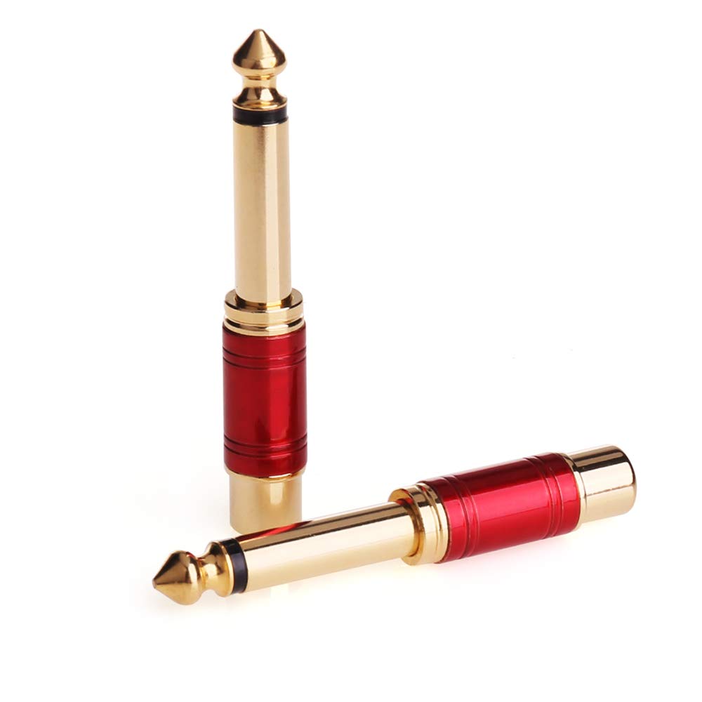 NANYI 6.35mm 1/4 inch Male Mono TS To RCA Female Interconnect Audio Adapter conversion plug, (6.35 M-RCA F-RED-2Pack)