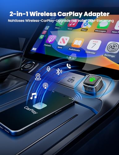 Wireless CarPlay Adapter for Apple 2026 Upgrade, Wired to Wireless CarPlay, USB & Type-C Dual Port, Plug & Play, Mini & Stable, Compatible with iPhone iOS 10+/Android Car, Over 1K+ Car Models from 2016