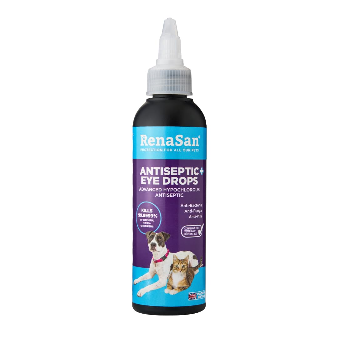 RenaSan Antiseptic Eye Drops (100 ml) – Eye Disinfection, Alcohol-Free, Non-Irritating and Natural Eye Cleaning Solution for Dogs, Cats, Reptiles, Poultry, Avian & Livestock