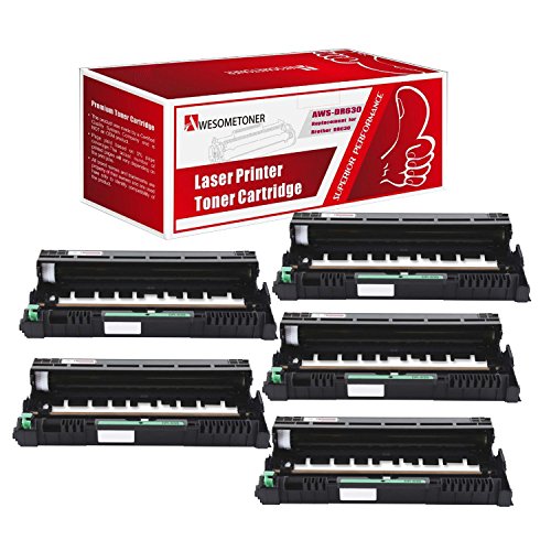Awesometoner Compatible Drum Cartridge Replacement for Brother DR630 use with HL-L2300D, HL-L2305W, HL-L2320D, HL-L2340DW, HL-L2360DW, HL-L2380DW, DCP-L2520DW (Black, 5-Pack)