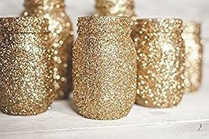 Image of KG Home Decor Luxe Mason Gold Glitter Candle Holder, 5.8 x 4.5 x 4 inches, (1 Medium Jar)