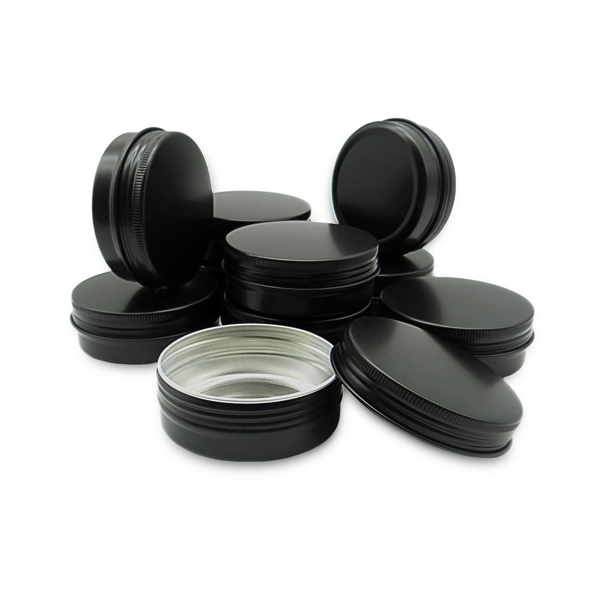 Wopanxye 10pcs 60ml Round Lip Balm Tin Cans, 60 Gram Aluminum Tins Black Cosmetic Sample Containers with Screw Lid, 60g Metal Empty Storage Travel Jars for Salves, Lip Balms, Face Cream, Candle, Tea