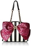 Betsey Johnson Bow-Lesque Satchel, Stripe/Fuchsia