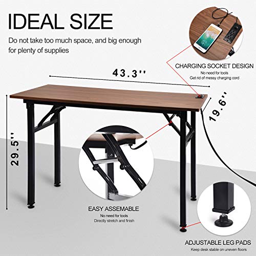 Frylr Folding Computer Desk with Plugs & USB Ports, Home Office Desks