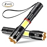 LED Tactical Flashlight with COB Lantern, HUNTER COAST Bright Magnetic Flashlight, Powerful Flashlight with 6 Modes, Water Resistant 18650 flashlight for Camping,Cycling,Emergency(2 Pack)