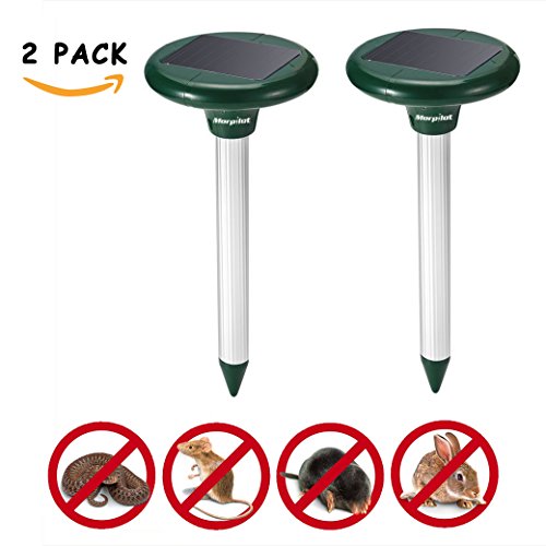2Pcs Morpilot Advanced Electronic Waterproof Ultrasonic Solar Energy Outdoor Animal and Rodent Sonic Pest Repeller Used in Lawn Garden for Mouse Mice Mole Snakes Gopher Repellent
