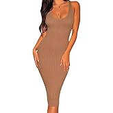 Women's Sexy Bodycon Tank Dresses Sleeveless Ribbed Knit Midi Club Dresses
