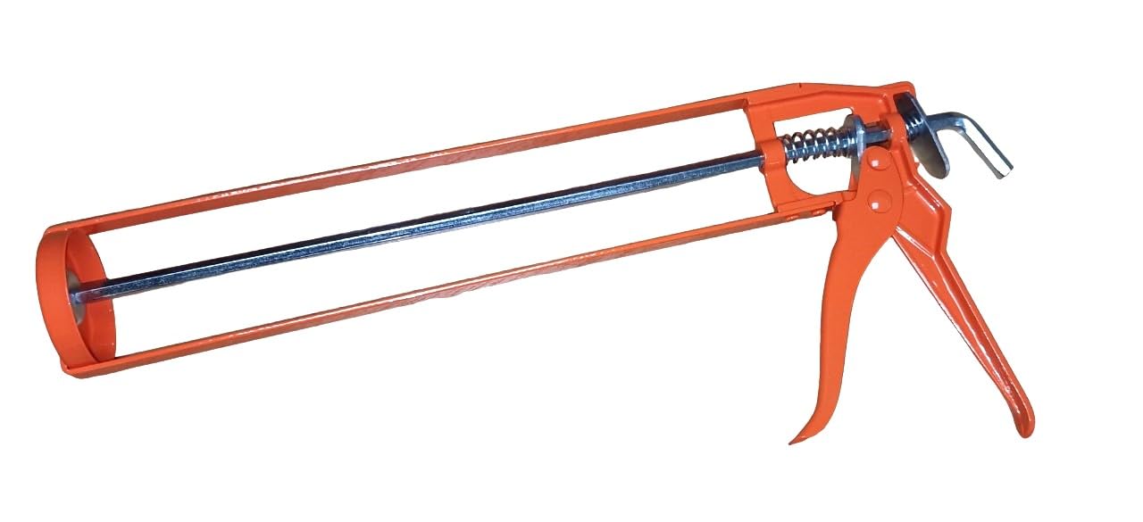 PTI Strong Caulking Gun, Sealant, Silicone, Caulk, Skeleton, Adhesives, Silicon - Professional Heavy Duty Applicator Seal Suitable for High Viscosity Products,400ml and 310ml (Orange)