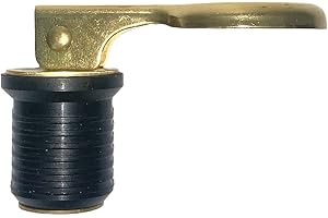 Boat Drain Plug Marine Brass Screw Type Compression Handle Plug Hulls Livewell Bilge Transom, Locks in Place for Yacht, 1-1/4
