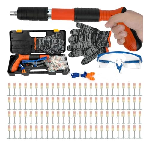 Kit Pistola de Fixação Direta com 100 Pinos, Óculos de Proteção, Luvas e Estojo