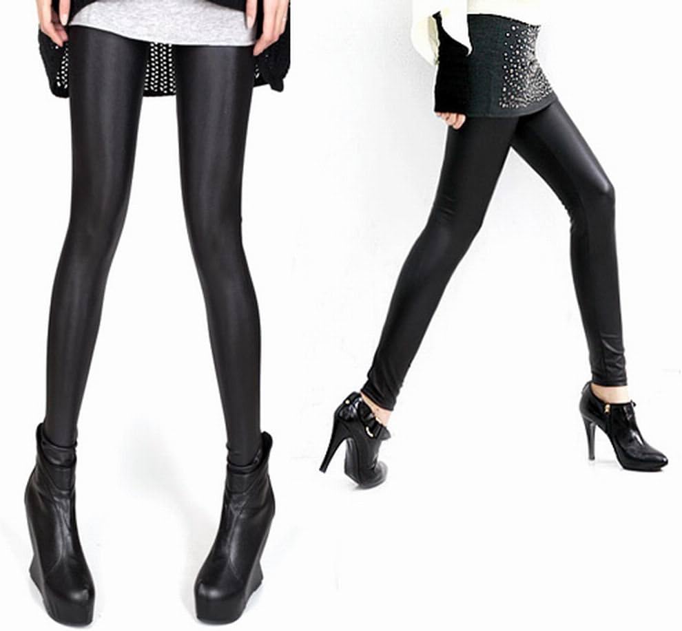 high waisted leather look leggings