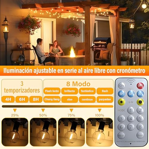 KIROGILY Luces para Exterior Jardin G40 de 15m 25+1,Guirnalda de Luces para Exterior Inastillables Alto Brillo, Focos para Exterior Impermeable IP65 Solares, para Decoracion Halloween Navidad