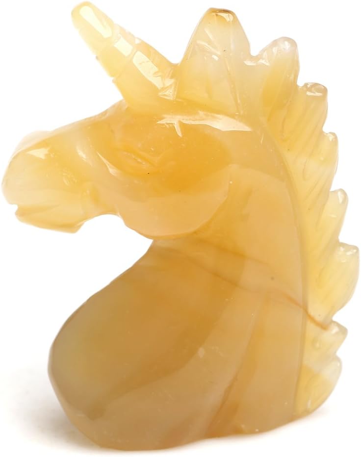Yujianni2.5'' Natural Crystal Handcrafted Unicorn Figurine, Healing Energy Carved Ornament Gemstone (Yellow Agate)
