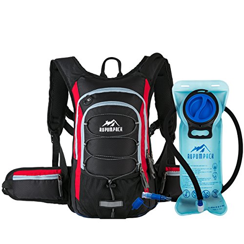 RUPUMPACK Insulated Hydration Backpack Pack with BPA Free 2L Water Bladder - Keeps Liquid Cool up to 4 Hours, Prefect Outdoor Gear for Hiking, Running, Cycling, Camping, Skiing, 15L (Black + Red)