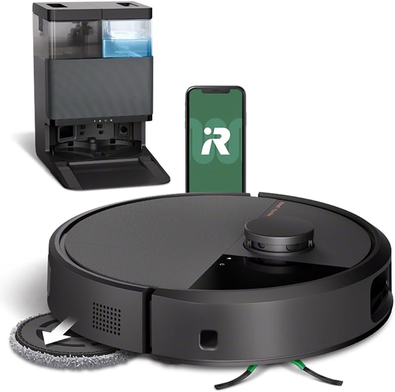 Roomba Plus 505 Combo Robot + AutoWash - Base Multifonction - Lavage et séchage à l'air Chaud des lingettes - PrecisionVision IA - LiDAR Clearview Pro - 75 Jours d'autovidage - Noir