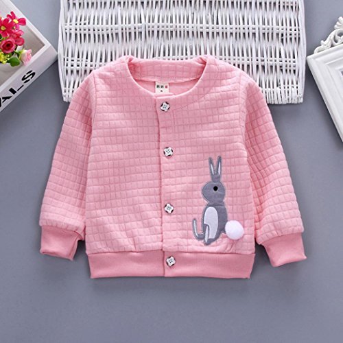 Fabal 2Pcs Infant Toddler Baby Girls Rabbit Print Tops Coat+Pants Outfits Clothes Set (12-18Months, Pink)