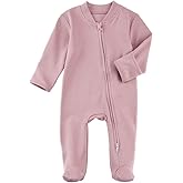 Aablexema Baby Pajamas Footie with Mitten Cuffs - Unisex Newborn Double Ways Zipper Cotton Outfit Infant Jammies
