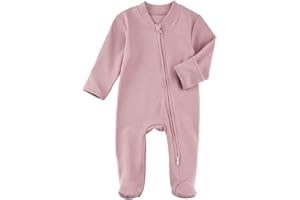 Aablexema Baby Footed Pajamas with Mitten Cuffs - Unisex Newborn Infant 2 Ways Zipper Cotton Footie Pjs
