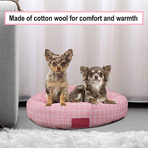 Hesiry Dog Cat Marshmallow Donut Bed,Washable /Antianxiety/ Okayseason Dog Bed ,Non-Slip Waterproof Bottom(Pink Medium)