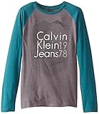 Calvin Klein Big Boys' Convergance Baseball Crew Neck, Charcoal Heather, Large