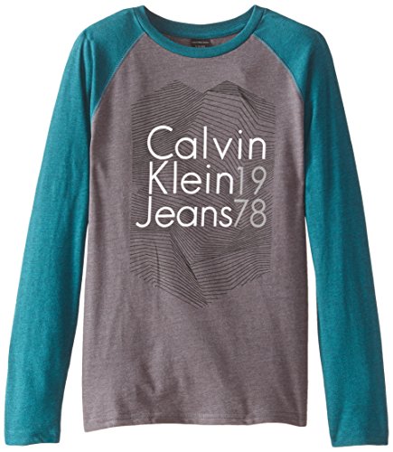 Calvin Klein Big Boys' Convergance Baseball Crew Neck, Charcoal Heather, Large