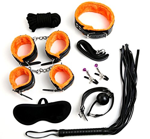 Evedy Bondage Restraints Fetish Set With Furry Leather Handcuffs 8Pcs Yellow