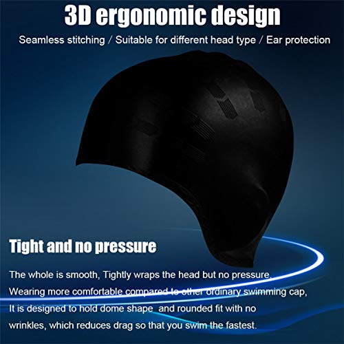 OKELA Silicone Solid Swim Cap,3D Ergonomic Design Comfortable Bathing Swimming Cap for Women and Men, Ideal for Short Medium Long Hair - Thumbnail 2