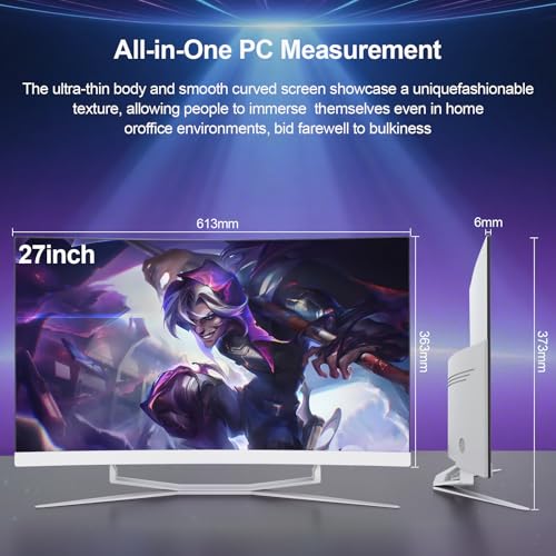 SUKOTOP 27 Inch All-in-One Computer Curved FHD Screen All-in-One Computer Core i7 16GB DDR 512GB ROM SSD Bluetooth5.3 WiFi Dual Band with Wired Mouse and Keyboard