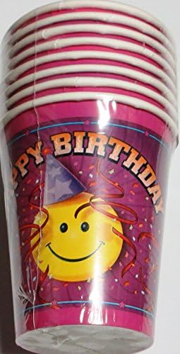 Happy Birthday Paper Cups (8 Cups) - Smiley Face - 9 oz Cups