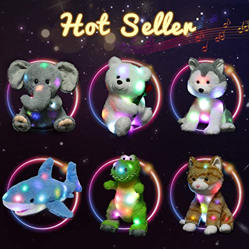 Hopearl LED Musical Stuffed Cow Light up Singing Plush Toy Adjustable